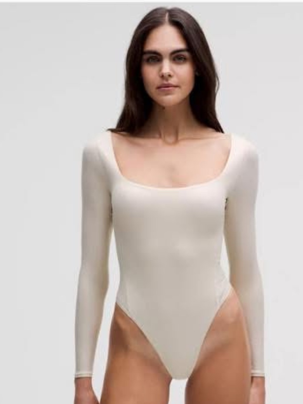 lululemon athletica Wundermost Long-Sleeve Scoop-Neck Bodysuit in Cream